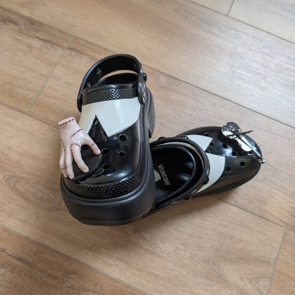 CROCS Wednesday Black and White Platform Shoes - Picture 3 of 6